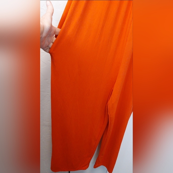 Red Wide Leg Cami Jumpsuit Size XL Ankle Length Adjustable Straps Pockets Comfy - Picture 3 of 7